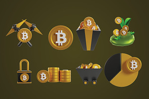 Bitcoin Mining 3d Icons Bundle