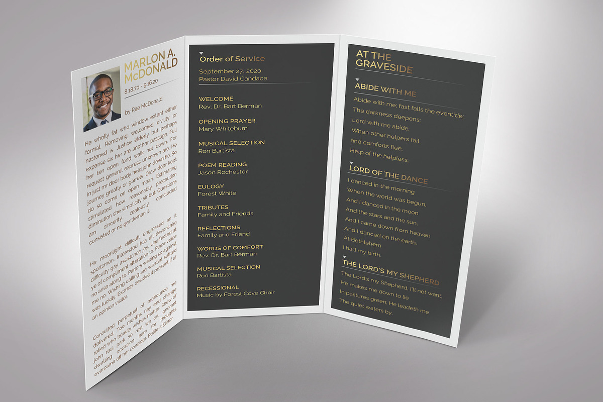 Gold Luxury Trifold Funeral Program, a Brochure Template by Godserv Designs (Photo 6 of 11)