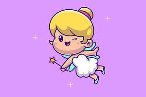 Cute Fairy Floating With Magic Wand