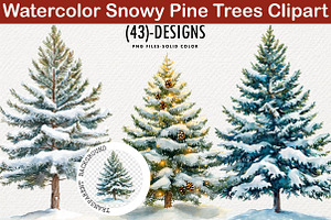Watercolor Snowy Pine Trees Clipart, a Transportation Illustration by Digital Artistic99