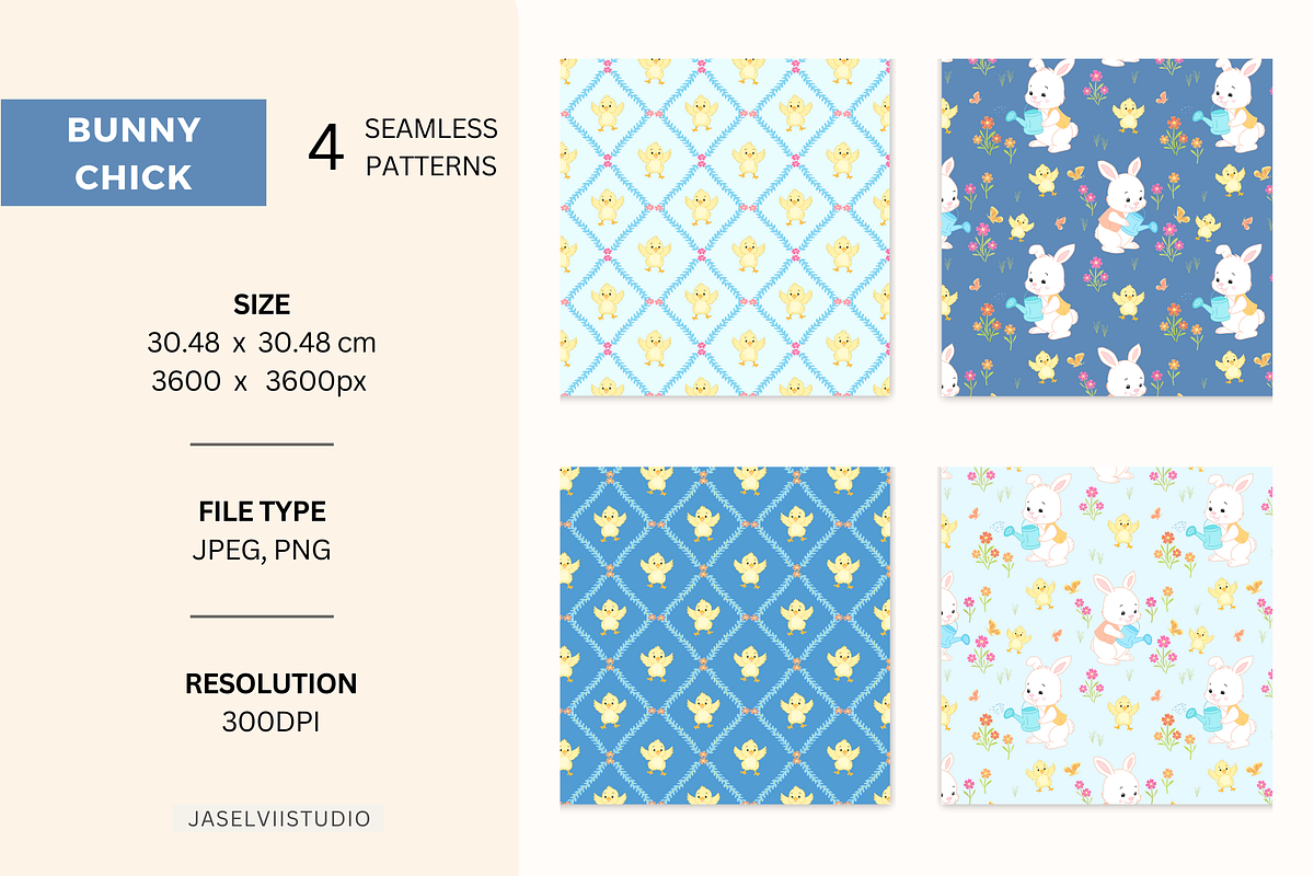 Bunny Chick - Blue, a Pattern Graphic by Jaselvii Studio (Photo 2 of 7)