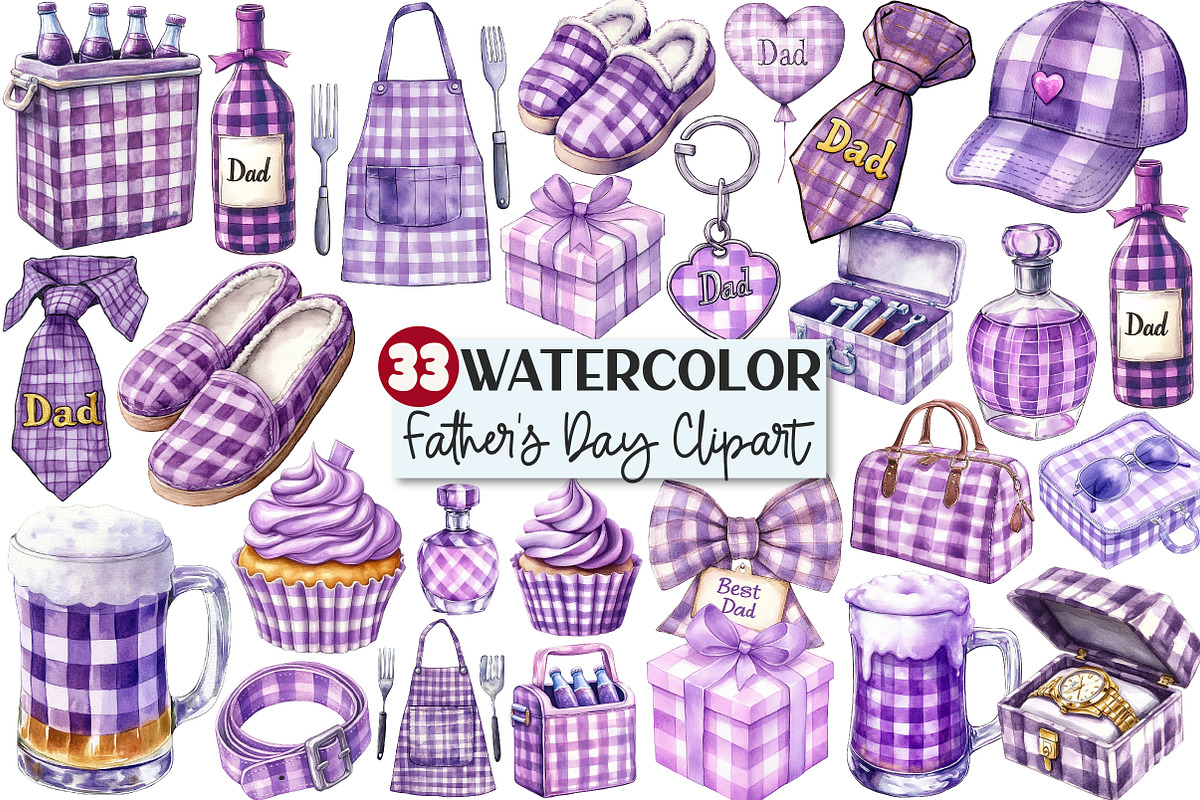 Purple Gingham Father's Day Clipart, an Illustration by Rose Art (Photo 1 of 4)