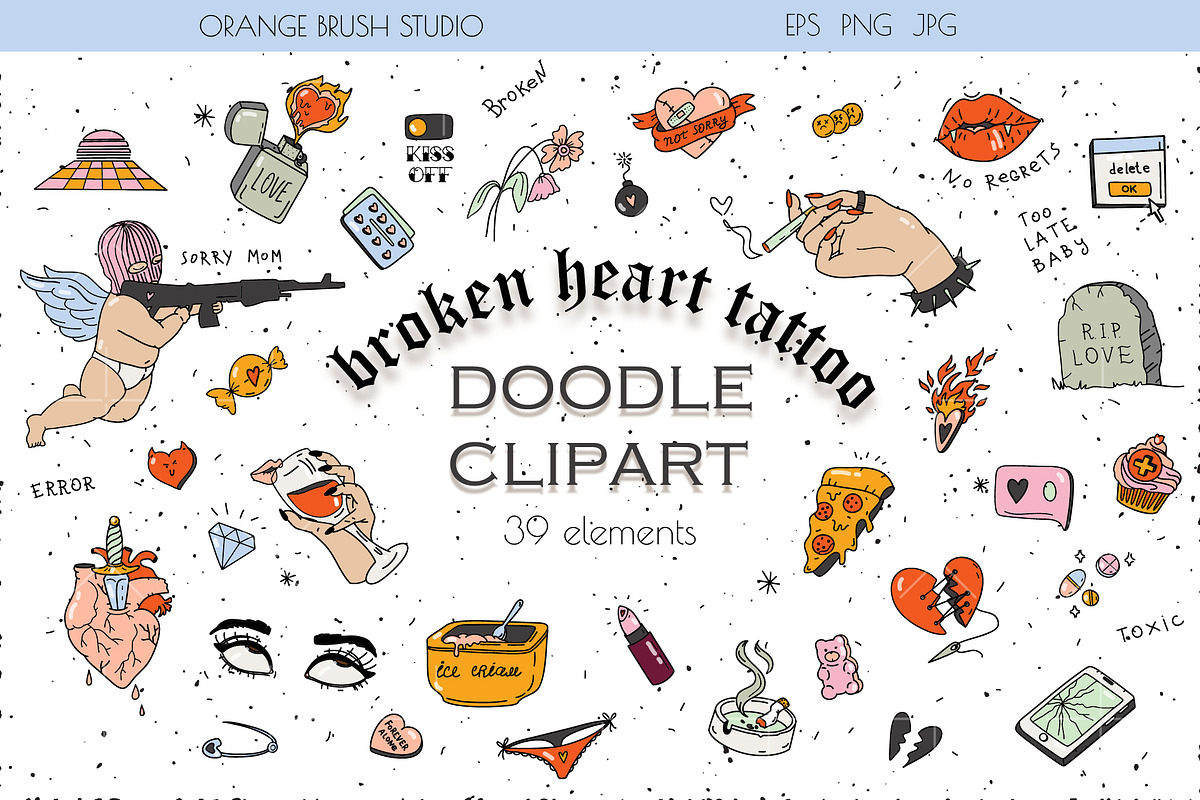 Anti Valentine's Day Tattoo Clipart, an Illustration by Orange Brush Studio (Photo 1 of 7)