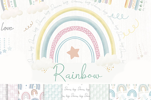Cute rainbow watercolor clipart, an Illustration by Lolytop Studio