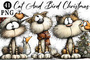 Cat And Bird Christmas Clipart, an Illustration by Daily.Designs (Thumbnail 1 of 5)