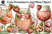 Cute Strawberry and Wine Clipart, an Illustration by Daily.Designs (Thumbnail 1 of 5)