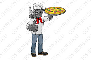 Rhino Pizza Chef Cartoon Restaurant, an Animal Illustration by Christos Georghiou