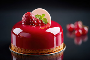 Glossy raspberry mirror-glaze cake, a Food & Drink Photo by AlyaAnd