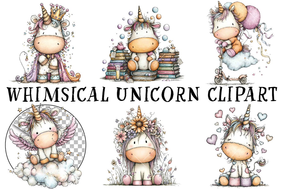 Whimsical Unicorn Clipart, an Illustration by OK Design (Photo 2 of 6)