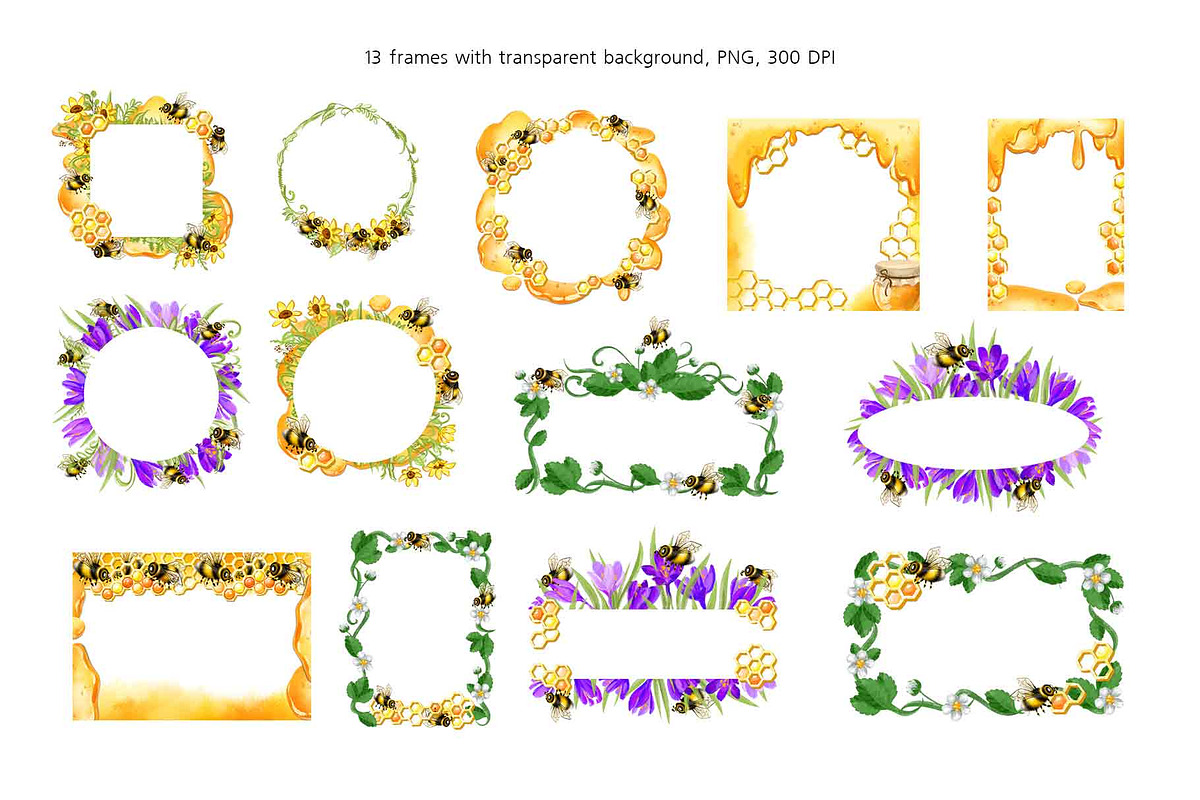 Honey Bee & Wildflowers graphics set, an Illustration by PinskaDrawCute (Photo 9 of 14)