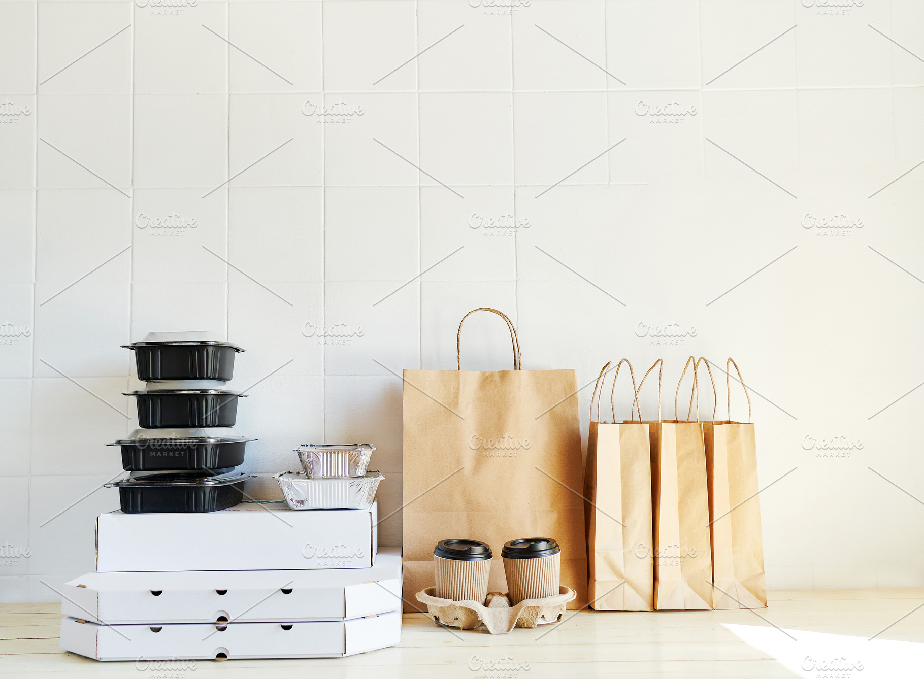 many takeaway paper bags and, a Food & Drink Photo by vitaliymateha photography