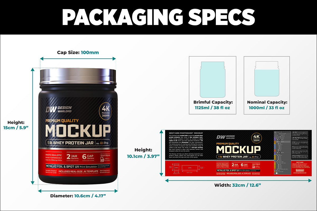 1lb Whey Protein Jar Mockup A1-Pro, a Packaging Mockup by Design Warlord (Photo 13 of 16)