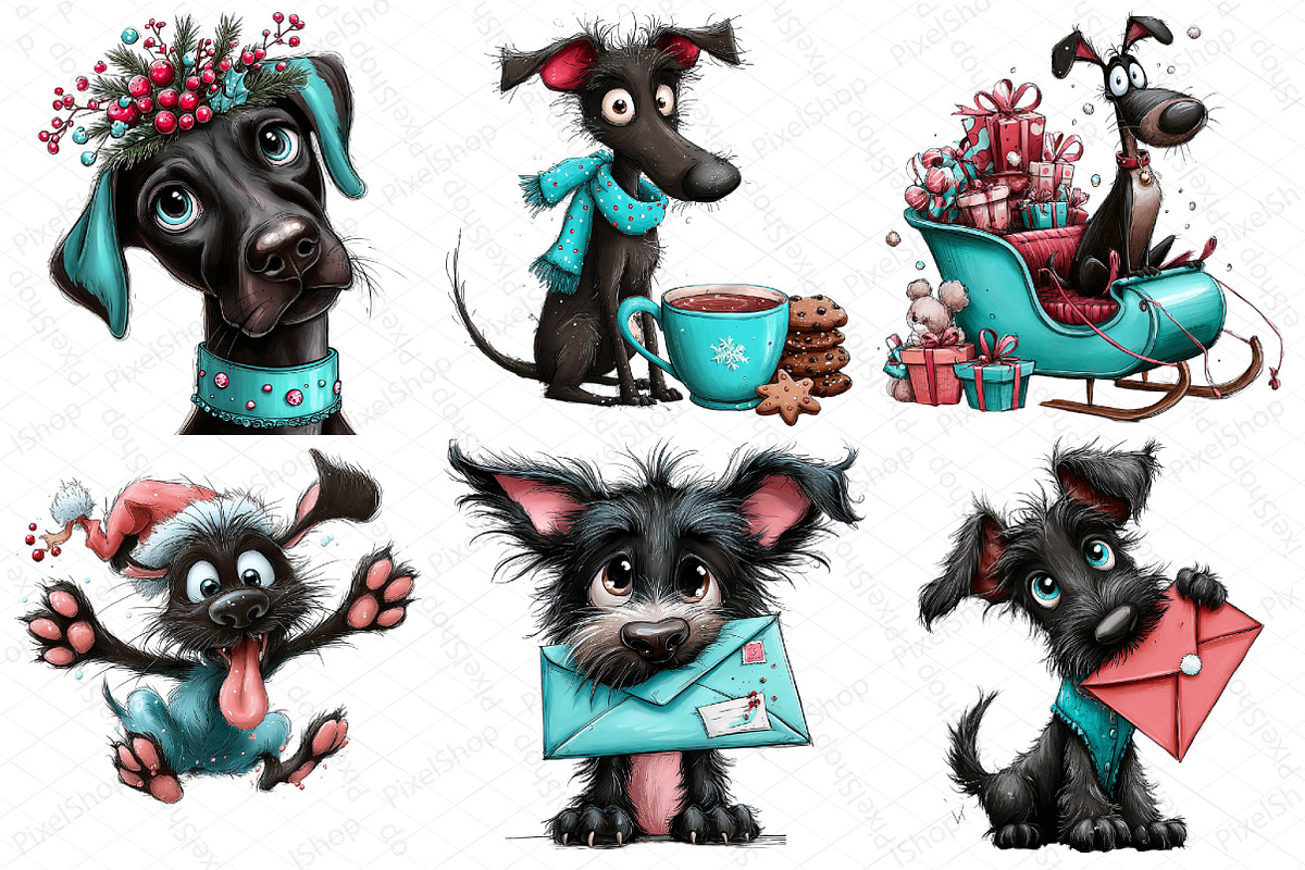 Whimsical Christmas Black Dog Clipar, an Illustration by DreamPrint404 (Photo 5 of 7)