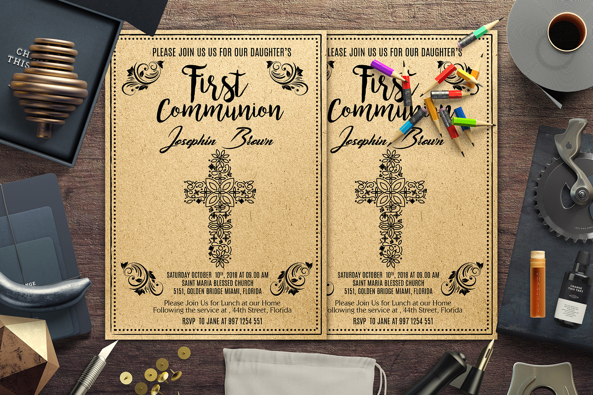 PaperKraft Baptism Card Template, a Card Template by Design Addict