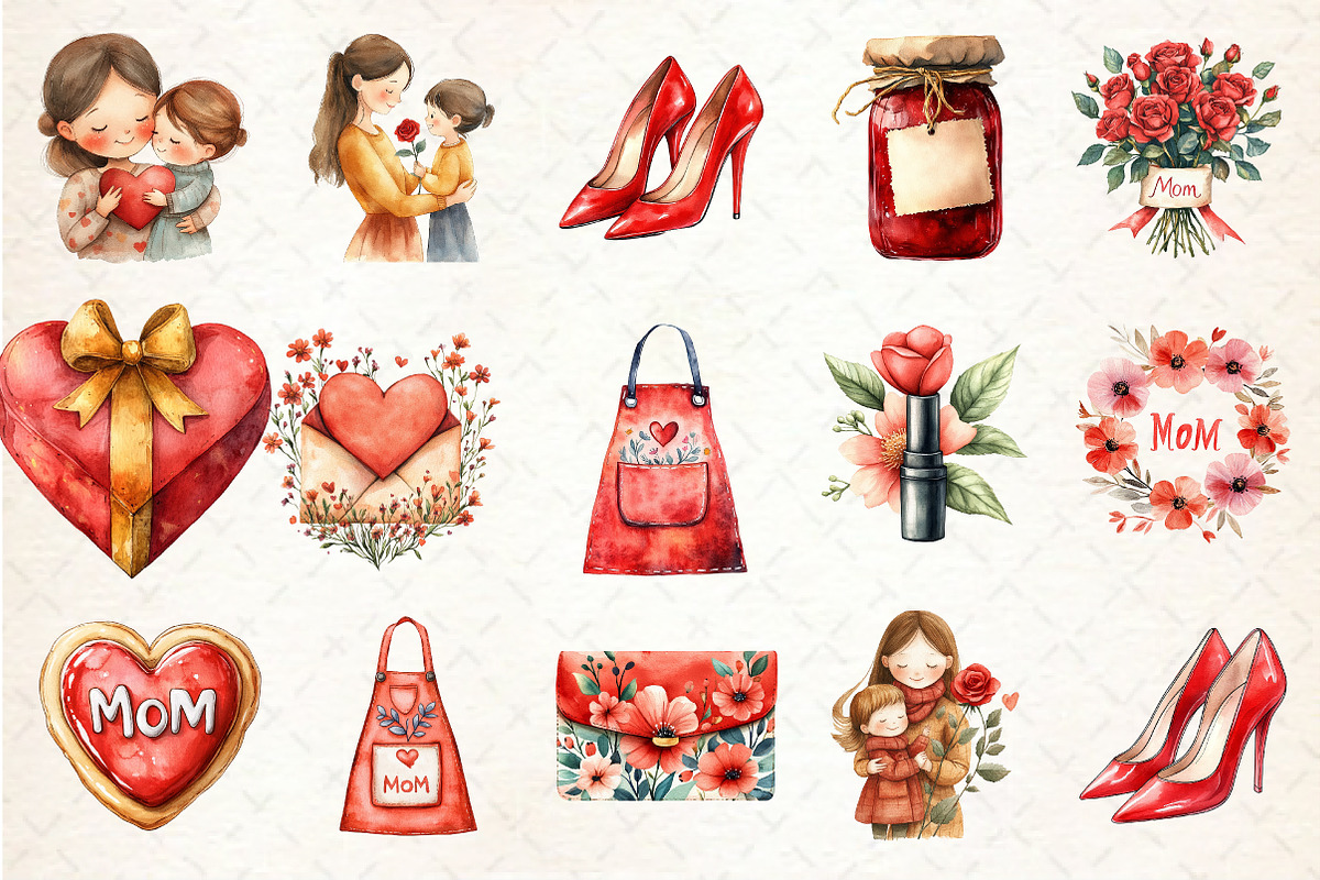 Red Mother's Day Clipart, a Seasonal Illustration by Rose Art (Photo 4 of 4)