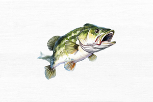 Bass Fishing Watercolor Art Clipart