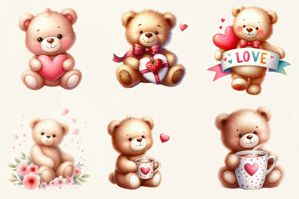 Valentine Teddy with Elements Clipar, an Illustration by DreamCafeArt (Photo 4 of 6)