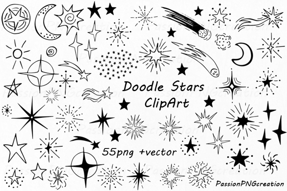 Doodle Stars Clipart, a Decorative Illustration by PassionPNGcreation (Photo 1 of 3)