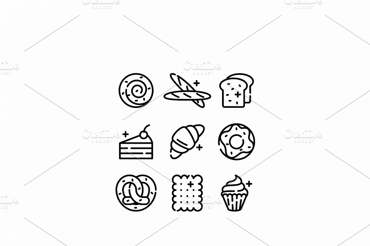Bakery & Pastry Line Icons, an Outline Icon by Lyolya Profitrolya (Photo 2 of 2)