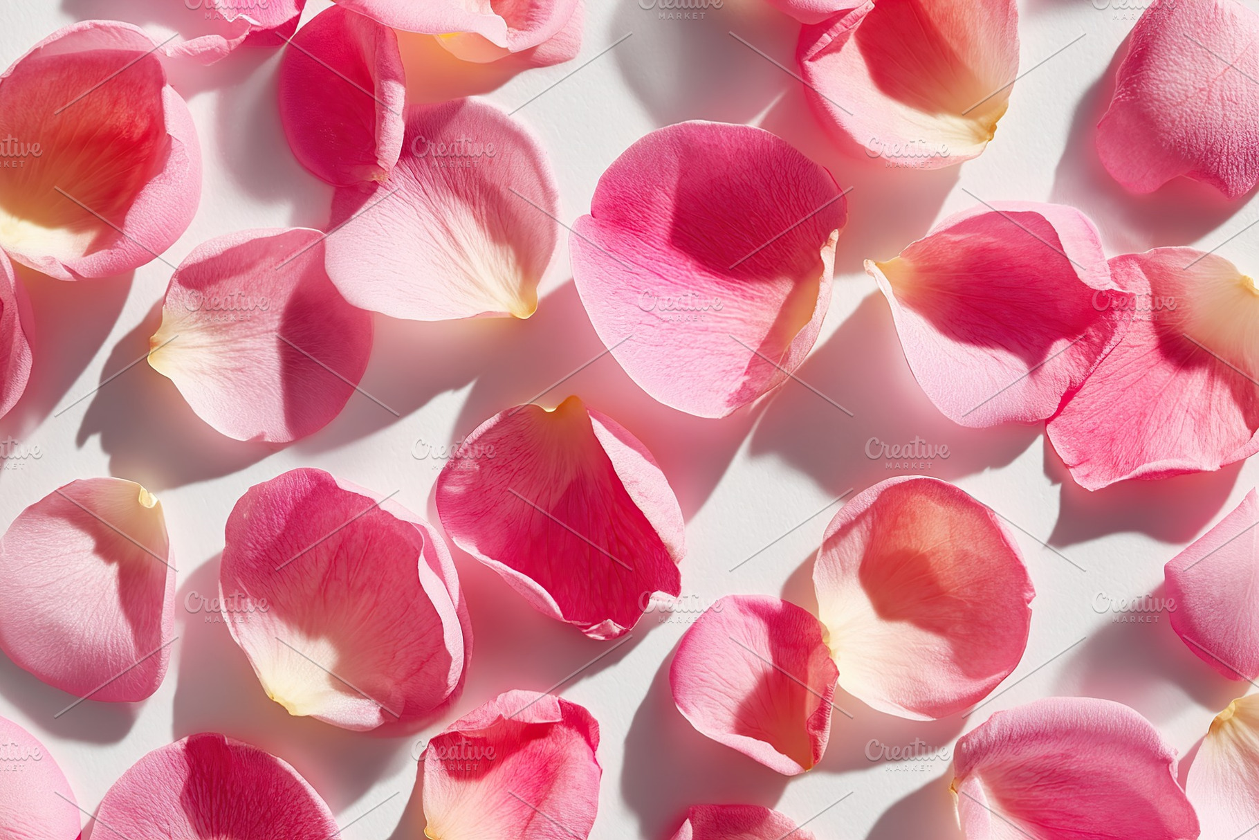 Fresh pink rose petals softly scattered across a light surface creating a delic, a Nature Photo by AlyaAnd