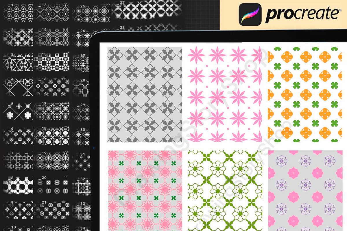 Procreate Floral Geometric Seamless, a Brush Add-On by DrawingStoryShop (Photo 3 of 6)