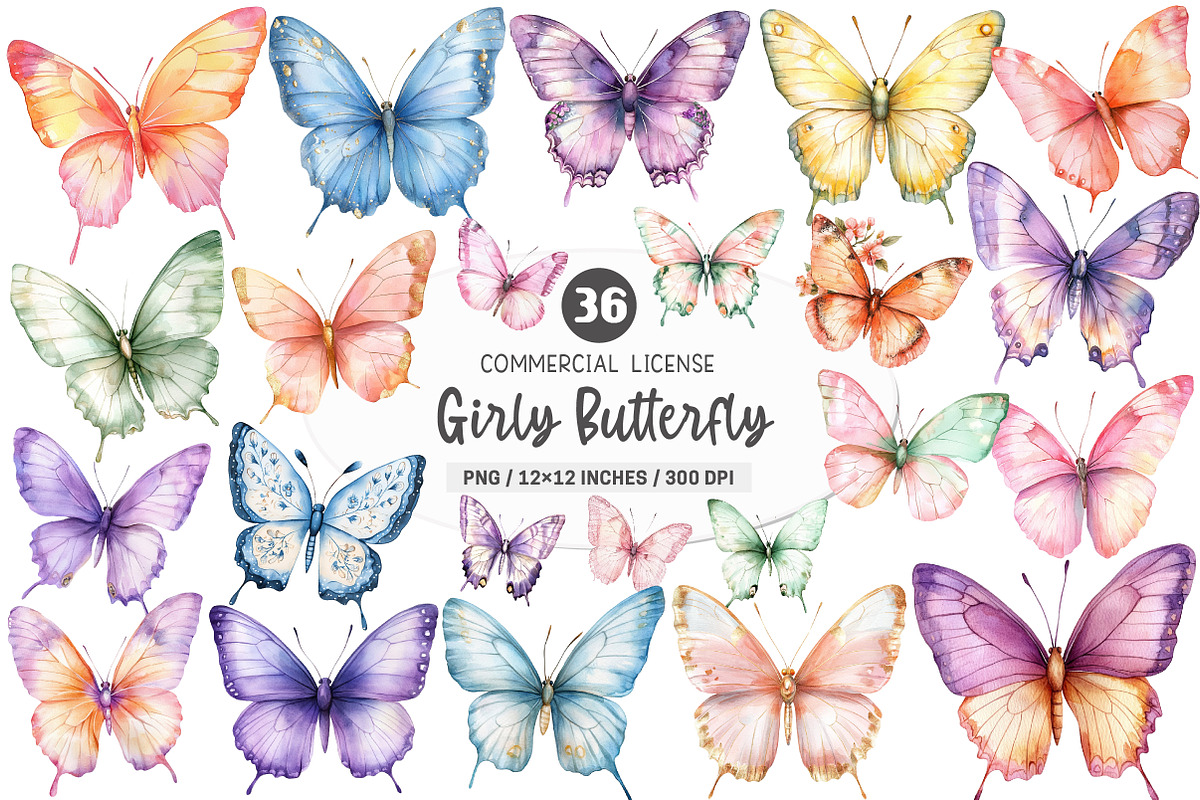 Soft Girly Butterfly Clipart Bundle, an Illustration by SinaCreation (Photo 1 of 5)