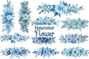 Blue Watercolor Floral Set, an Illustration by balal