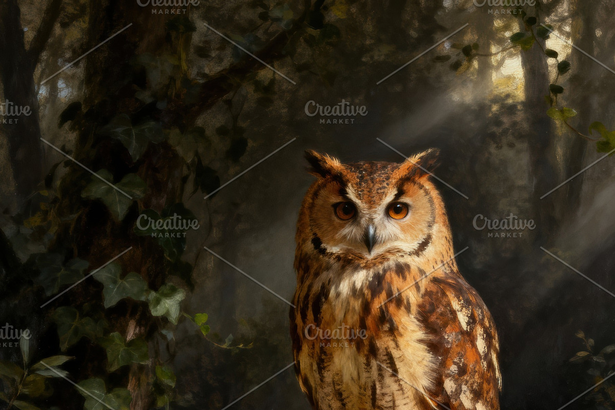 Eurasian Eagle-Owl and Robin, an Animal Illustration by Virgo Studio
