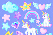 Watercolor Unicorn Clipart PNG Set, an Animal Illustration by MiracleArtAndDesign (Thumbnail 3 of 5)