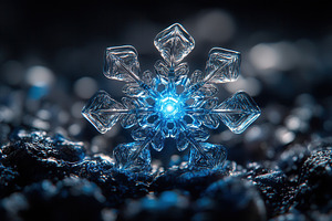Snowflake with intricate design glow, a Photo by Tanuart