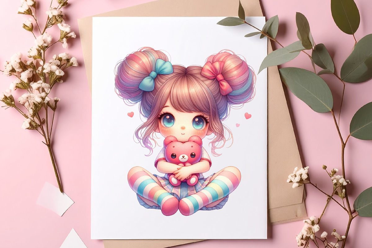 Watercolor Valentine Girls Clipart, an Illustration by SinaCreation (Photo 7 of 10)