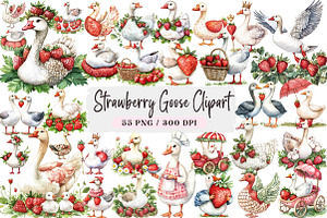 Strawberry Goose Clipart, an Animal Illustration by DreamArtGraphic