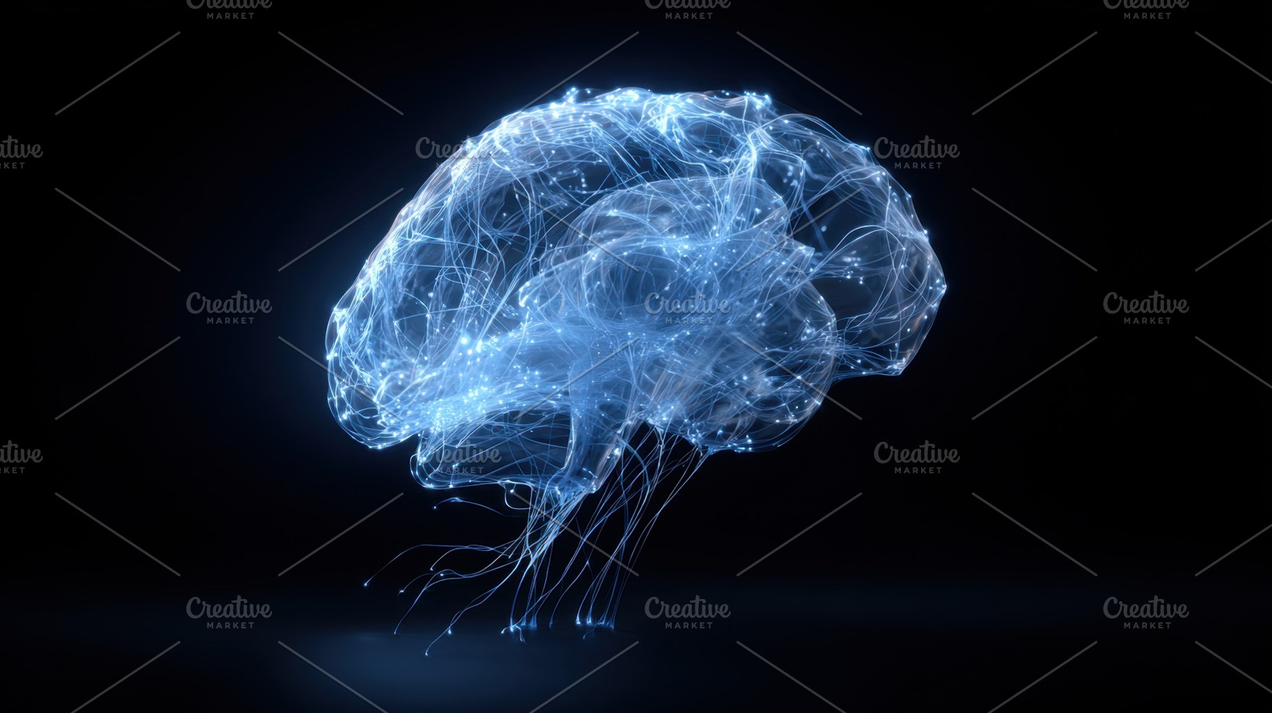 Brain made of light in dark space, a Photo by Beautiful things