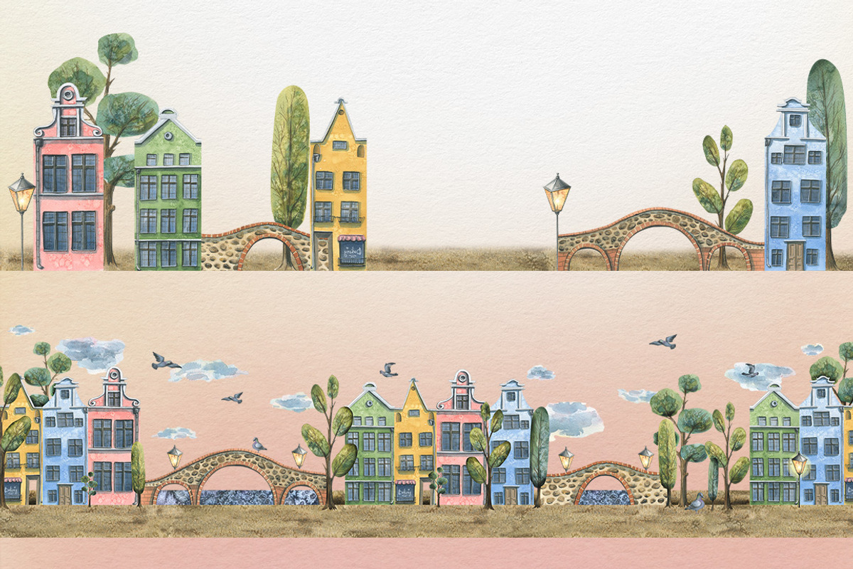 Old European houses watercolor clipa, an Object Illustration by NATASHA CHU (Photo 14 of 21)