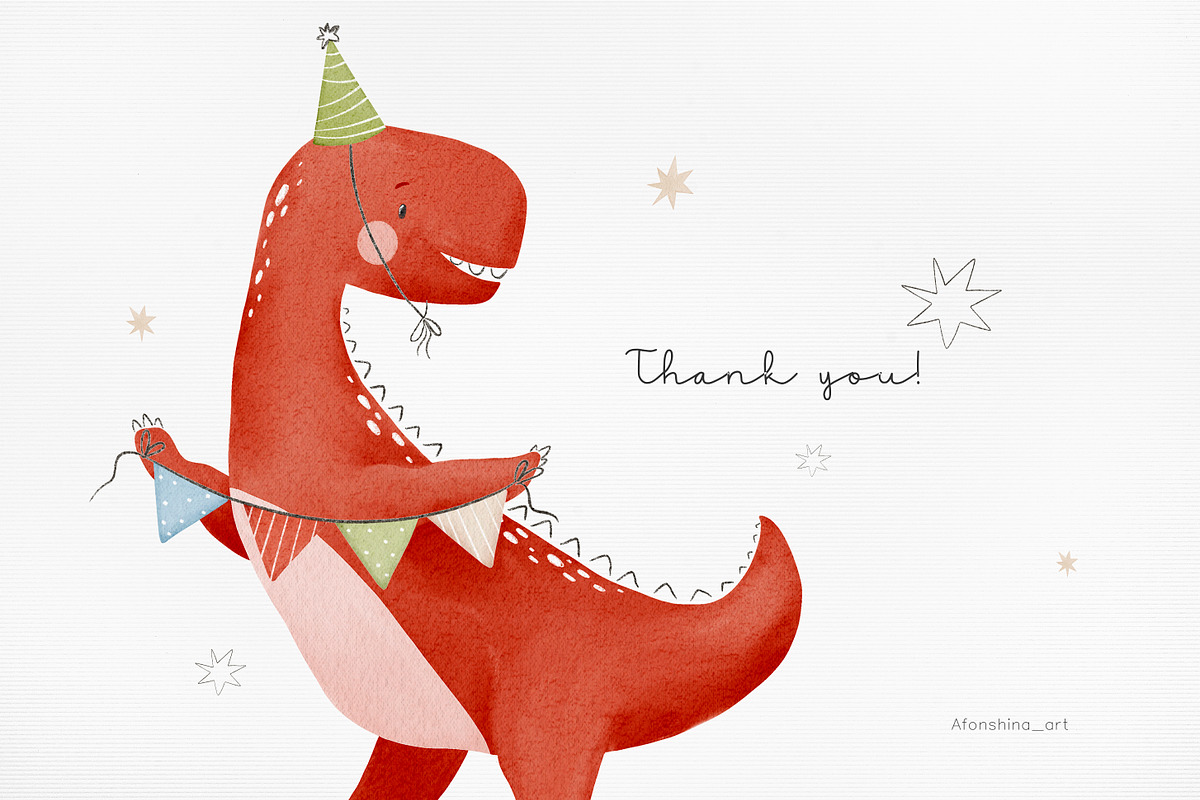 Dino party. Watercolor collection, an Animal Illustration by AfonshinaArt (Photo 13 of 13)