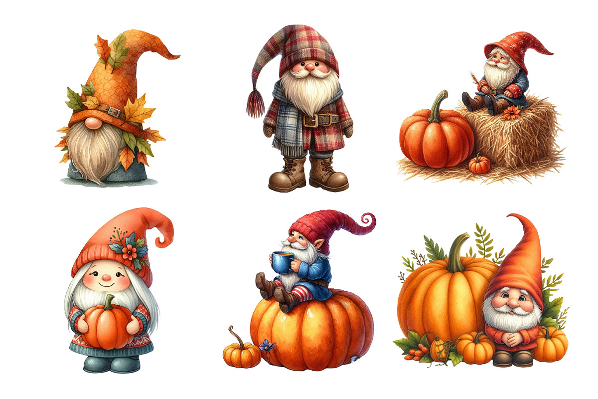Watercolor Autumn Gnome Clipart, an Illustration by Daily.Designs (Photo 4 of 5)