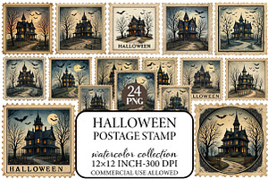 Halloween Postage Stamp Sublimation, an Illustration by Libby Wishes