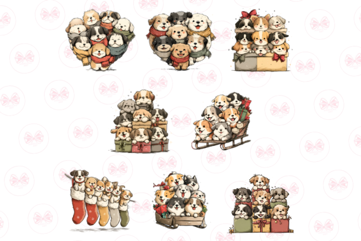 Kawaii Christmas Dogs Clipart, an Illustration by Markicha Art (Photo 3 of 5)