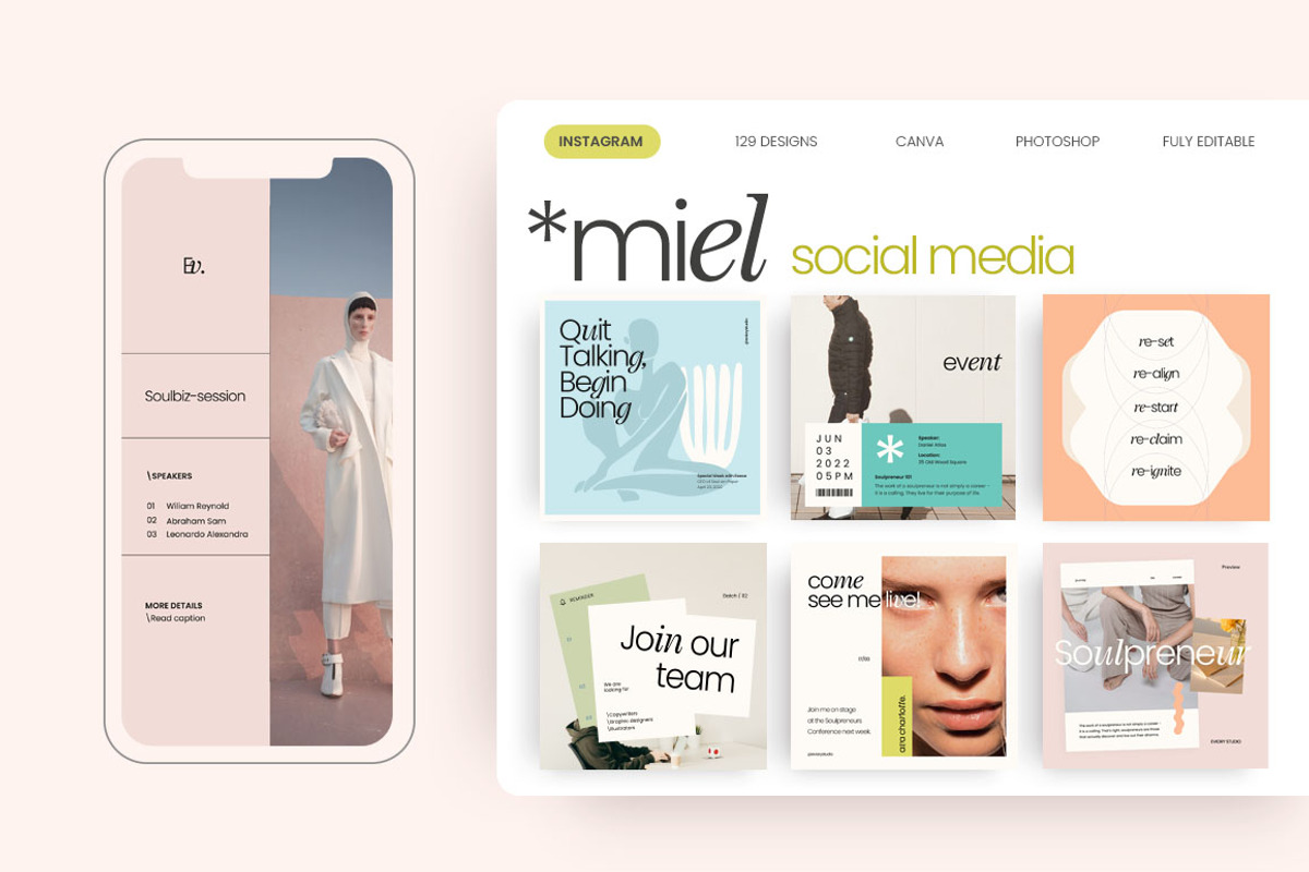 MIEL / Social Media Pack, a Social Media Template by Eviory (Photo 1 of 28)
