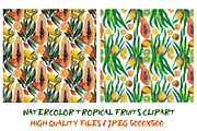Watercolor tropical fruits patterns, an Illustration by SketchArtStudio (Thumbnail 2 of 6)