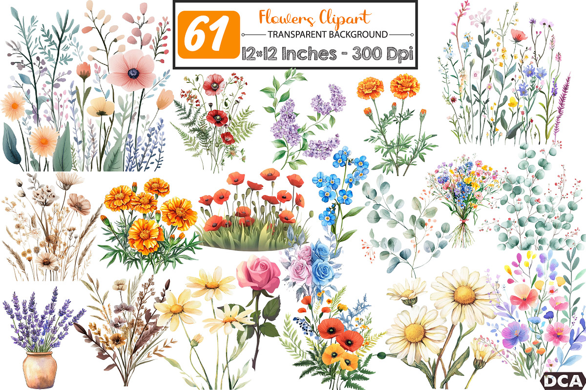 Watercolor Flowers Clipart Bundle, an Illustration by DreamCafeArt (Photo 1 of 3)