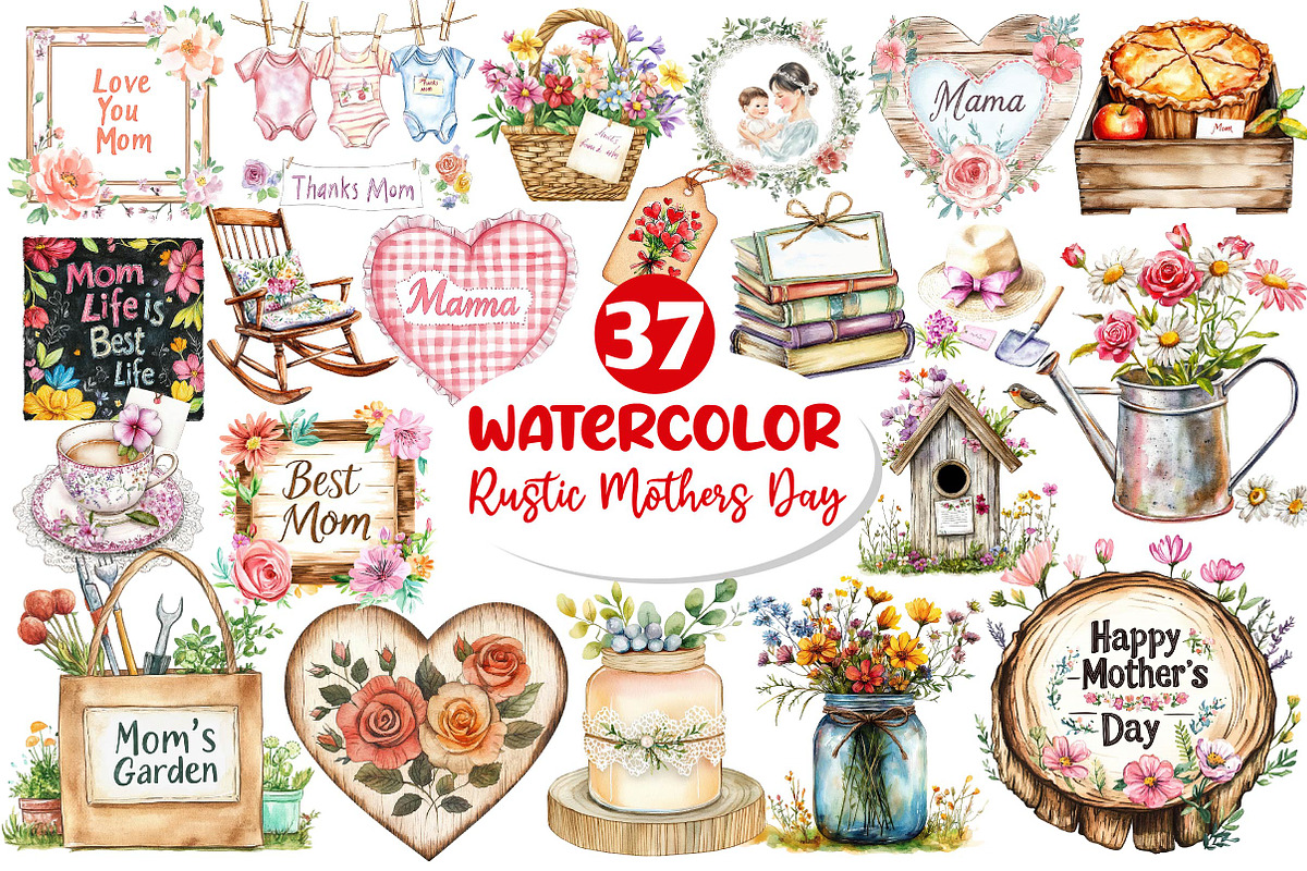 Rustic Mothers Day Clipart, an Illustration by Dream Creation (Photo 1 of 4)