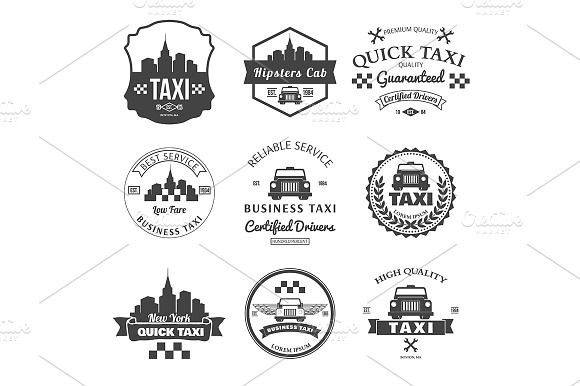 Set Of Taxi Badges Logos And Labels