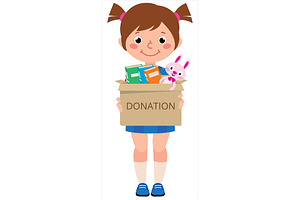 Girl holding a toy box for donations