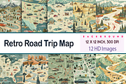 Retro Road Trip Map, a Background Graphic by Printable Treasure (Thumbnail 1 of 9)