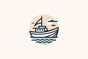 Nautical Boat Scene Graphic, a Branding & Logo Template by Vectorium Studio