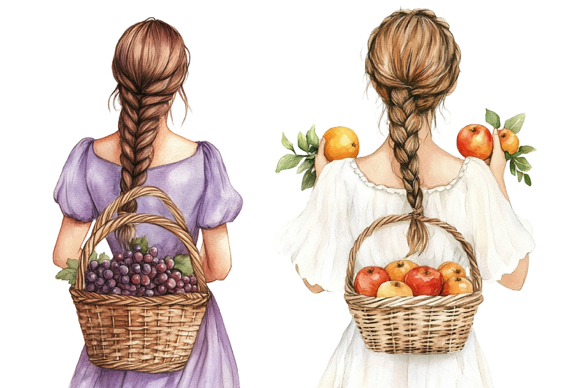 Watercolor Fruits Girl Clipart, a Seasonal Illustration by CitraGraphics (Photo 5 of 6)