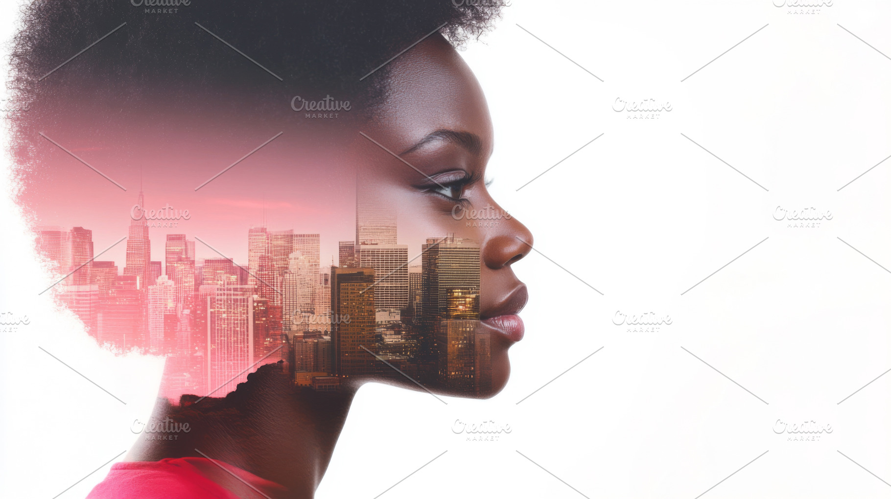 Double exposure of a thoughtful Afri, a Photo by Dvoevnore photos