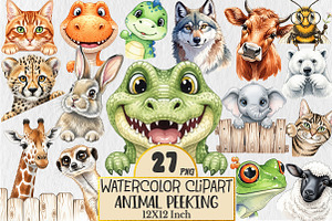 Animal Peeking Clipart Bundle, an Animal Illustration by Rose Art