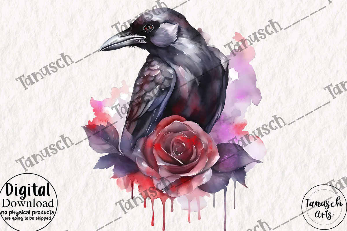Watercolor Gothic Raven Clipart, an Animal Illustration by TanuschArts (Photo 5 of 5)